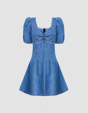 Blue Urban Revivo Skater Women's Denim Dress | 46815YGTO