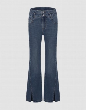 Blue Urban Revivo Split Hem Flare Women's Jeans | 03496LHRM