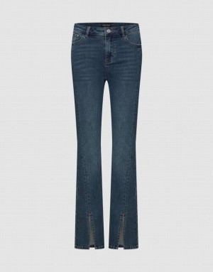 Blue Urban Revivo Split Hem Flare Women's Jeans | 69025CSAG