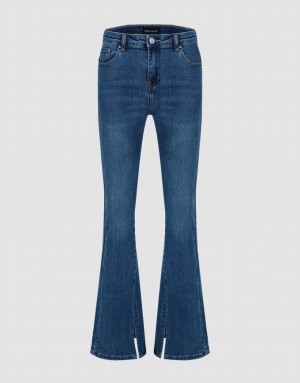 Blue Urban Revivo Split Hem Flare Women's Jeans | 45307MDCV