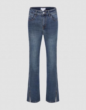 Blue Urban Revivo Split Hem Flare Women's Jeans | 35026GQTX