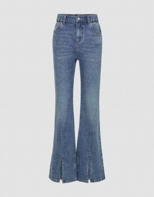 Blue Urban Revivo Split Hem Flare Women's Jeans | 32457SPLX