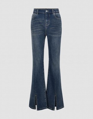 Blue Urban Revivo Split Hem Flare Women's Jeans | 17246FQLI