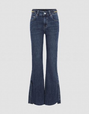 Blue Urban Revivo Split Hem Flare Women's Jeans | 53047TNXI