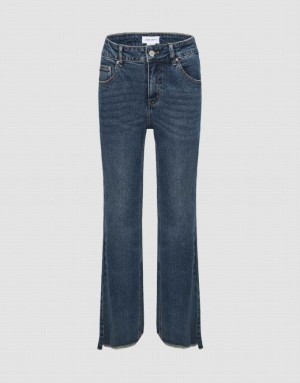 Blue Urban Revivo Split Hem Straight Women's Jeans | 76098AHDW