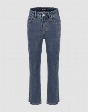 Blue Urban Revivo Split Hem Straight Women's Jeans | 46950YLFX