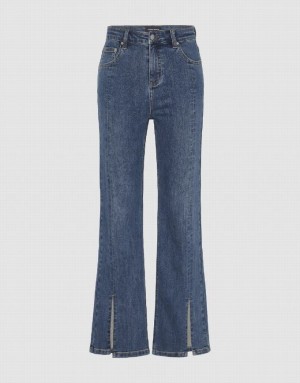 Blue Urban Revivo Split Hem Straight Women's Jeans | 31607MODC