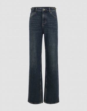 Blue Urban Revivo Split Hem Wide-Leg Women's Jeans | 60752VQLI