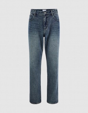 Blue Urban Revivo Straight Men's Jeans | 40157UYTB