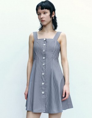 Blue Urban Revivo Striped Sleeveless Square-Cut Collar A-Line Women's Dress | 16837PYGV