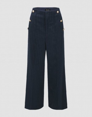 Blue Urban Revivo Striped Wide-Leg Women's Pants | 76021LFOD