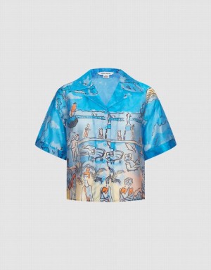 Blue Urban Revivo Summer Landscape Women's Shirts | 72689BSIJ