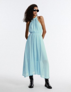 Blue Urban Revivo Textured Halter Women's Casual Dress | 14523SXVP