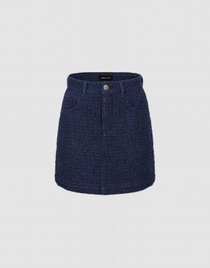 Blue Urban Revivo Tweed Mini A-Line Women's Denim Skirt | 97562FOLG