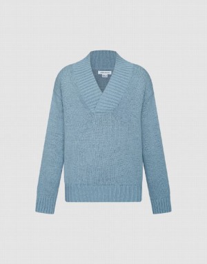 Blue Urban Revivo V-Neck Knitted Men's Cardigan | 54679TCAR