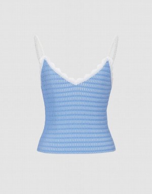 Blue Urban Revivo V Neck Knitted Women's Camisole | 73254SVQY