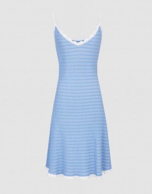 Blue Urban Revivo Wavy Trim Cami Women's Knitted Dress | 96410PMLH