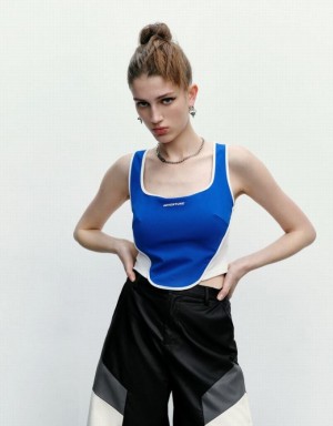 Blue / White Urban Revivo Square-cut Collar Women's Camisole | 31582SERY