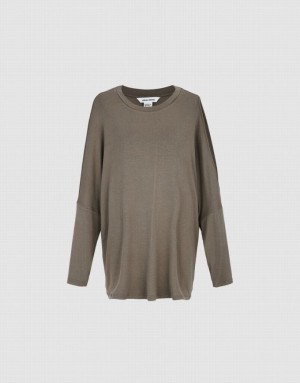 Brown Urban Revivo Boxy Long Sleeve Women's T-Shirts | 38241NHLF