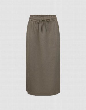 Brown Urban Revivo Drawsting Waist Midi Straight Women's Skirts | 89034JUIR