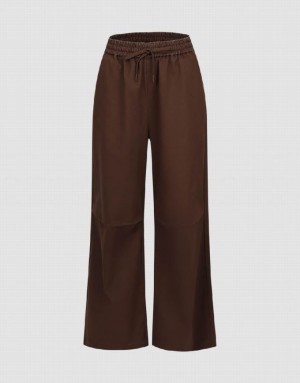 Brown Urban Revivo Drawstring Waist Wide-Leg Women's Pants | 20614CQNS