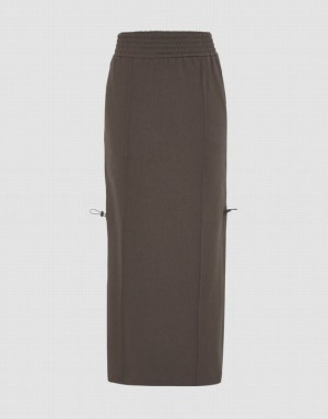 Brown Urban Revivo Elastic Waist Straight Midi Women's Skirts | 28971SJAE