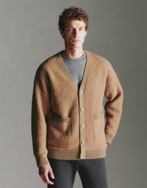 Brown Urban Revivo Furry Knitted Men's Cardigan | 29143FBRE