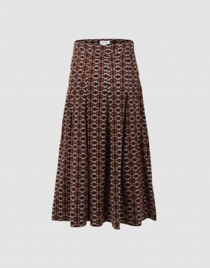 Brown Urban Revivo Geometric Long Women's Skirts | 68791BSTC