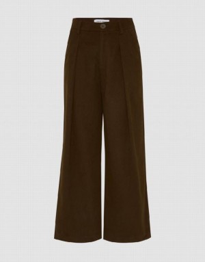 Brown Urban Revivo Loose Wide-Leg Women's Pants | 89206SKYQ