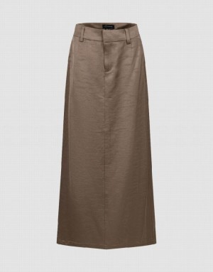 Brown Urban Revivo Midi Straight Women's Skirts | 76259YNJU