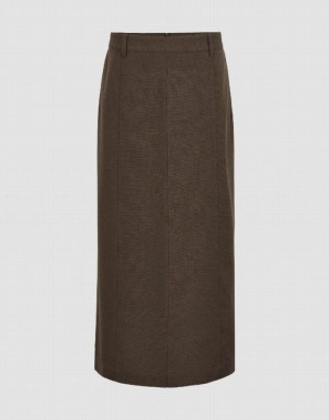 Brown Urban Revivo Midi Straight Women's Skirts | 67089OEMQ