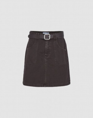 Brown Urban Revivo Mini A-Line With Belt Women's Denim Skirt | 14752HLMV