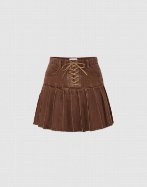 Brown Urban Revivo Mini A-Line Women's Denim Skirt | 87019IHAE