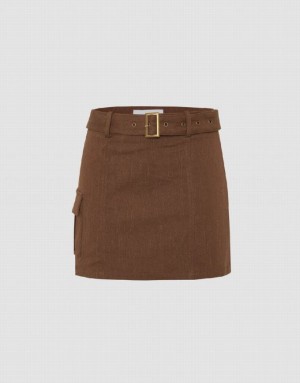 Brown Urban Revivo Mini Straight Knitted With Belt Women's Skirts | 94863PLYI