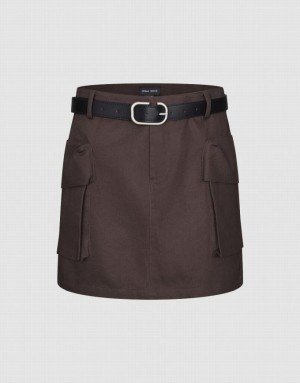 Brown Urban Revivo Mini Straight With Belt Women's Skirts | 31629RUVD