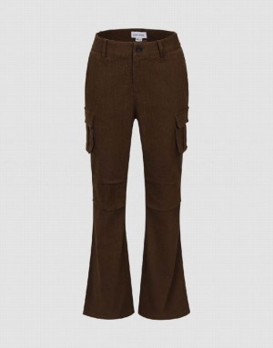 Brown Urban Revivo Multi-Pocket Flare Women's Pants | 34170TZSA