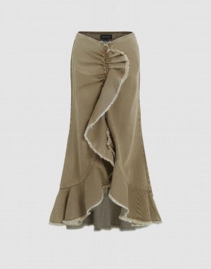 Brown Urban Revivo Ruffle Fishtail Women's Denim Skirt | 54386UZPR