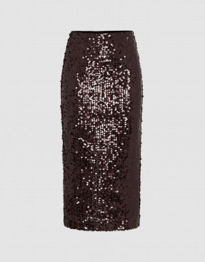 Brown Urban Revivo Sequins Midi Straight Women's Skirts | 20495JKFL