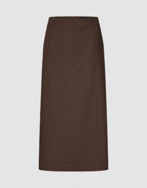 Brown Urban Revivo Split Hem Straight Women's Skirts | 82514NLGI