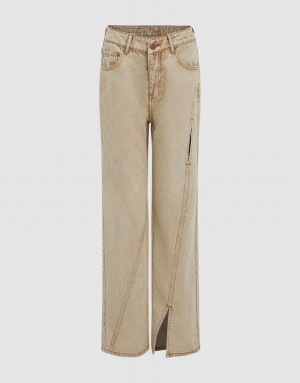 Brown Urban Revivo Straight Women's Jeans | 75609IYWH