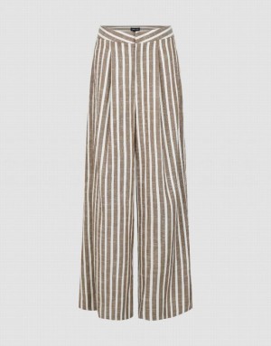 Brown Urban Revivo Striped Wide-Leg Women's Pants | 72951AEZH