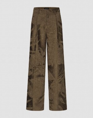 Brown Urban Revivo Textured Wide-Leg Women's Pants | 93604QEVJ