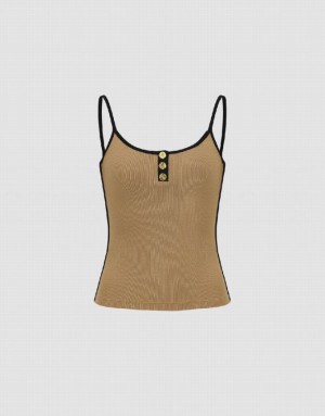 Brown Urban Revivo U Neck Skinny Women's Camisole | 04197GMSI