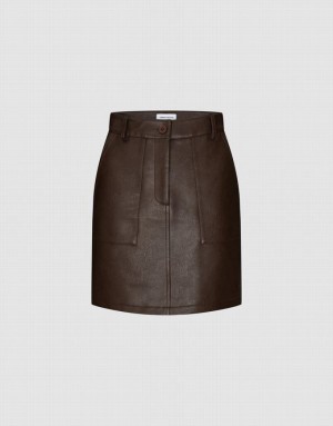 Brown Urban Revivo Vegan Leather Mini A-Line Women's Skirts | 87261JGSB