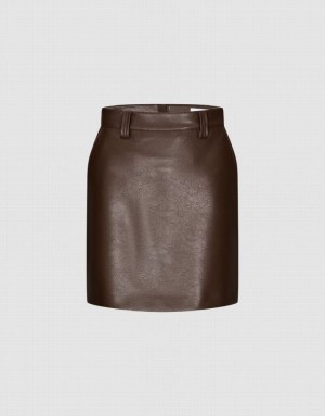 Brown Urban Revivo Vegan Leather Mini Straight Women's Skirts | 28031NGVY