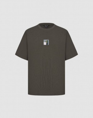 Coffee Urban Revivo Crew Neck Straight Men's T-Shirts | 75684HOYC