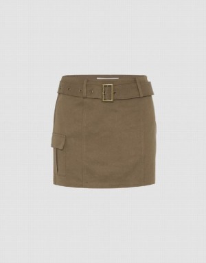 Coffee Urban Revivo Mini Straight With Belt Women's Skirts | 76549GOAF