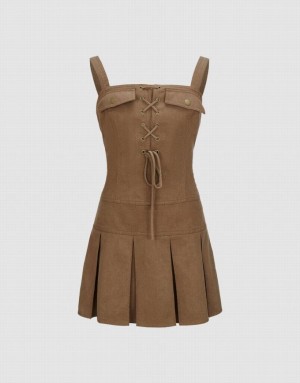 Coffee Urban Revivo Pleated Mini A-Line Women's Dress | 98510KMIL