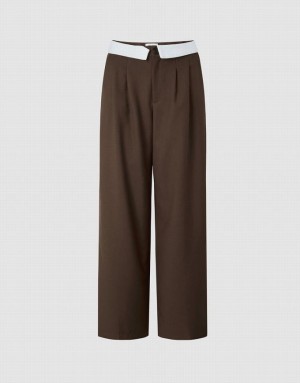 Coffee Urban Revivo Pleated Wide Leg Women's Pants | 84056GNZS