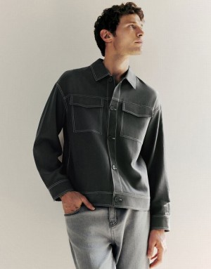 Dark Grey Urban Revivo Button Up Straigt Men's Jacket | 74153SDGY